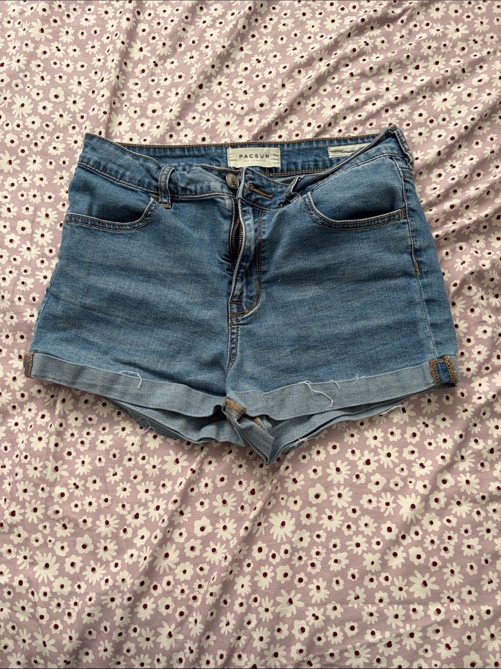 PacSun Medium Blue Rolled-Hem Denim Shorts